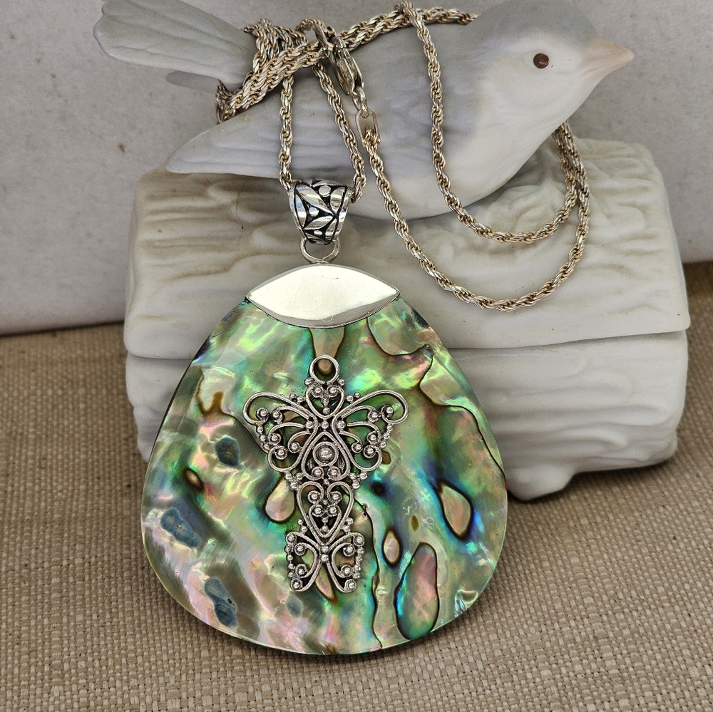 Suarti Abalone 925 Sterling Silver Necklace on Sterling Chain - Picture 3 of 13